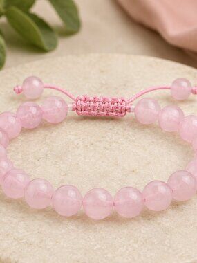 Rose Quartz Bracelet, Adjustable Pink Crystal Bracelet, Love Stone Jewelry